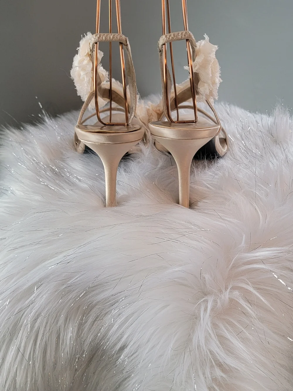 Moda International Cream Ruffle Slingback Heels - Picture 3 of 8